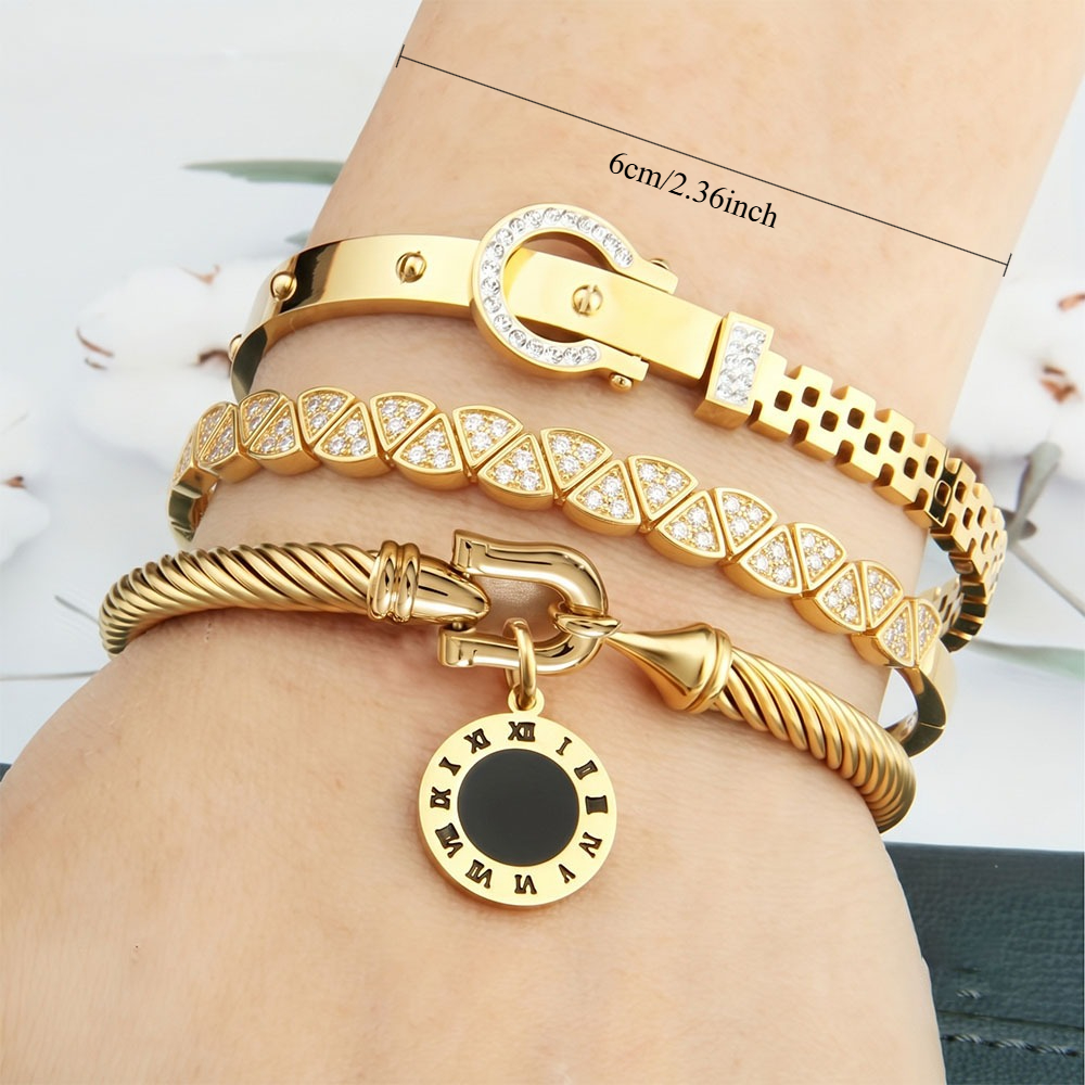 3pcs Unisex 18K Golden Plated Exquisite Bangle Set, Gift